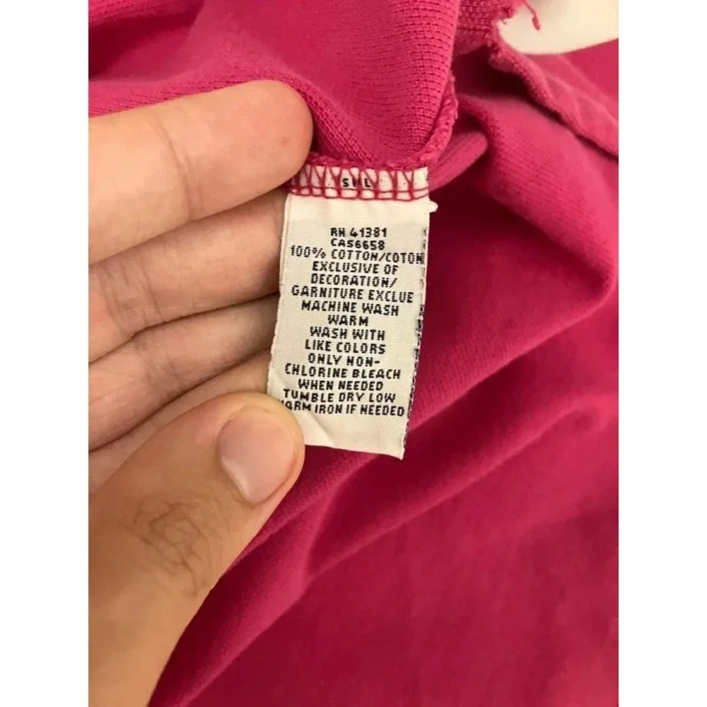 VTG Polo Ralph Lauren Hot Pink Lg Polo Button Up Golf Short Sleeve Preppy
